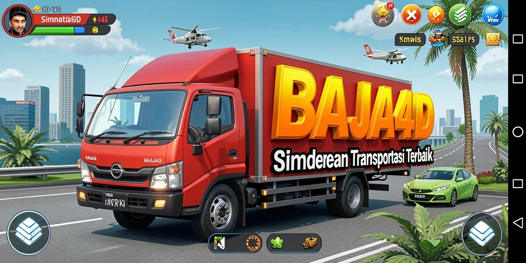 Tampilan utama gameplay <strong>BAJAJ4D</strong> menampilkan aksi mengemudikan bajaj di jalan raya.