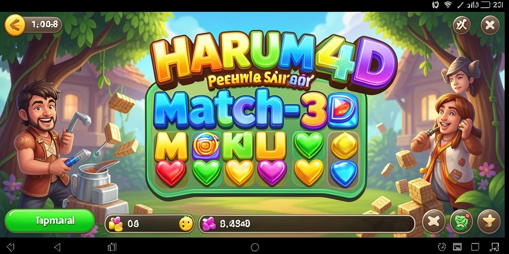 Tangkapan layar gameplay HARUM4D menampilkan tindakan seru Match-3.