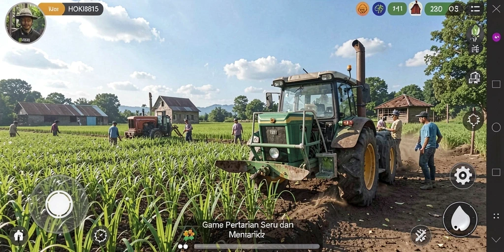 Tampilan game HOKI8815 dengan lahan pertanian yang hijau dan subur.