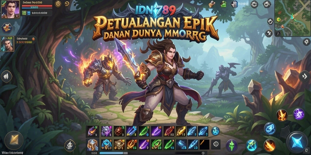 Tangkapan layar gameplay IDN789 dengan aksi pertempuran seru di dunia MMORPG.