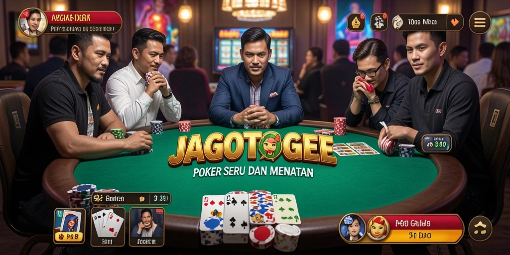 Screenshot gameplay JAGOTOGEL menunjukkan pertempuran Poker yang penuh emosi.