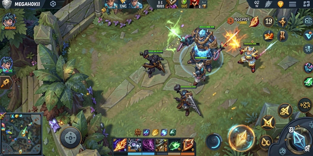 Tampilan seru gameplay MOBA di MEGAHOKI.