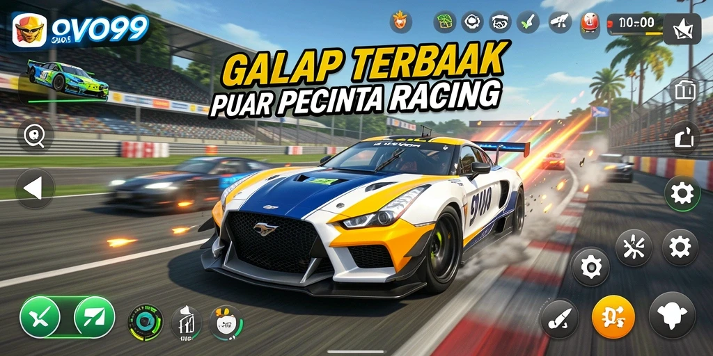 Skrinsut OVO99 menampilkan aksi balapan yang menegangkan di lintasan yang menantang.