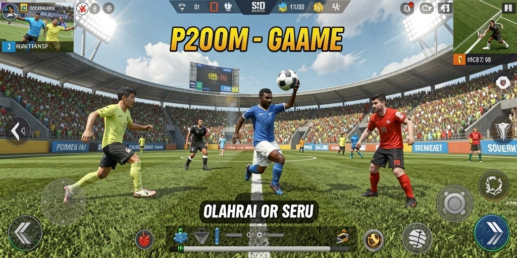 Screenshot P200M menunjukkan momen mendebarkan dalam balapan olahraga.