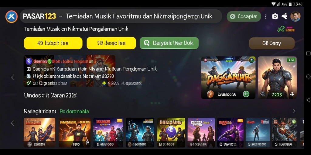 Tampilan utama PASAR123 dengan berbagai pilihan lagu dan playlist.