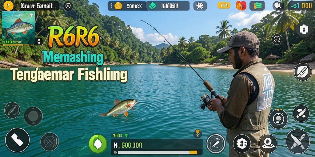 Screenshot permainan R6R6 menunjukkan aksi memancing yang mendebarkan.