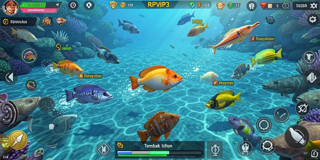 Tampilan screenshot RPVIP3 menampilkan aksi seru dalam menembak ikan.