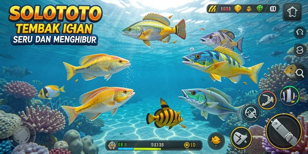 Screenshot gameplay yang menunjukkan aksi menembak ikan yang seru.