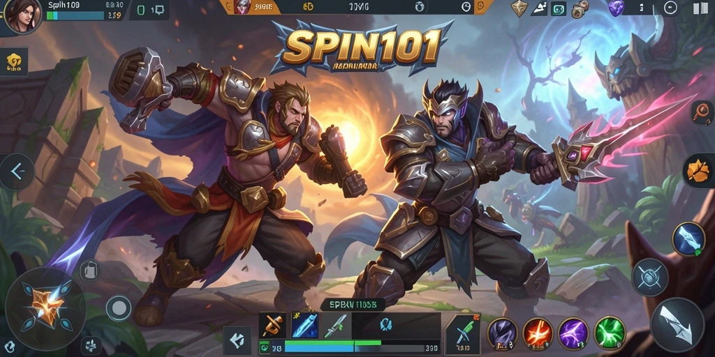 Tangkapan layar SPIN101 memperlihatkan gameplay MOBA yang mendebarkan.
