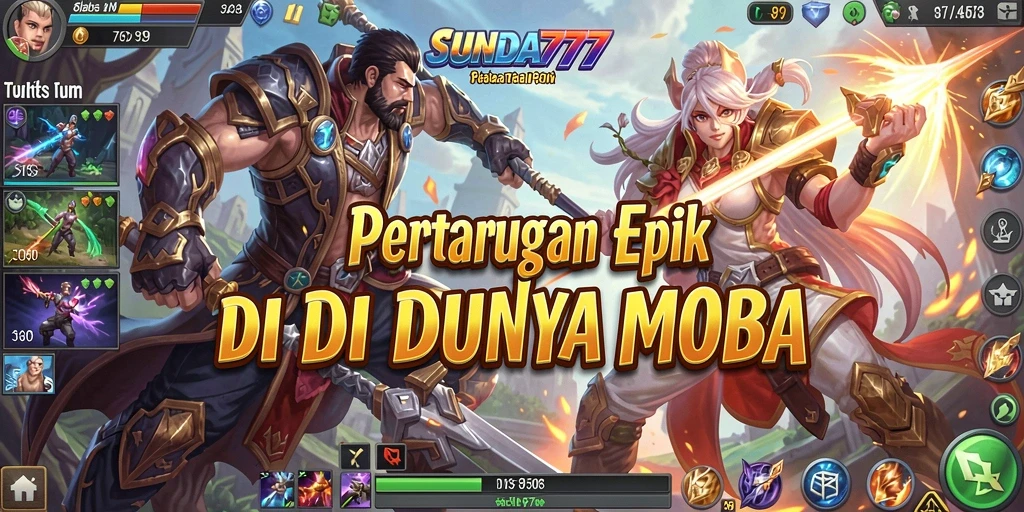 Tampilan gameplay SUNDA777 dengan aksi MOBA yang intens.