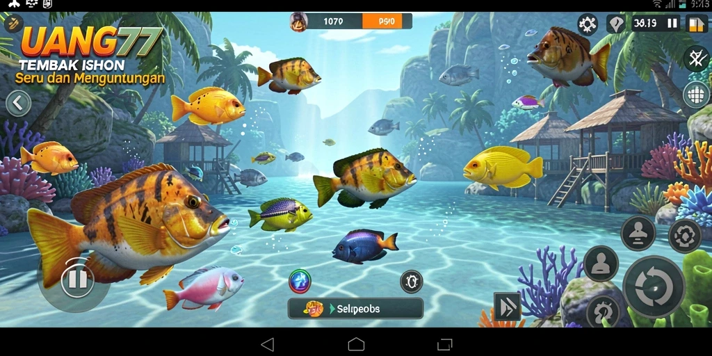 Screenshot UANG77 menunjukkan aksi menembak ikan yang seru.