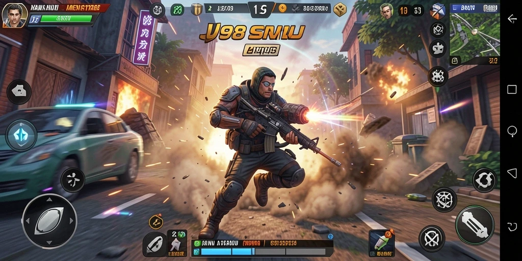 Tampilan gameplay V98 yang intens dan mendebarkan.