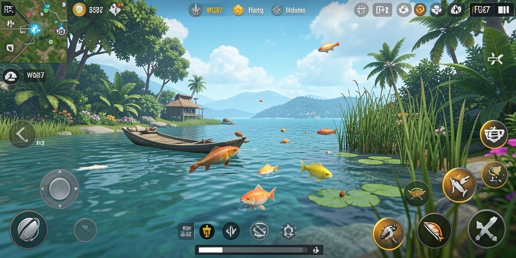 Tampilan gameplay WG87 dengan aktivitas memancing yang seru.